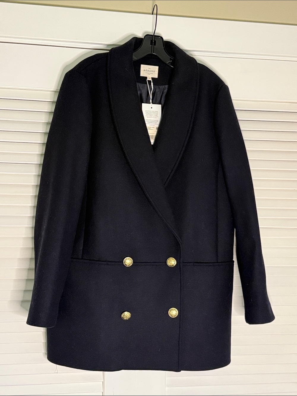 NWT! Sezane ‘James’ Coat in Navy Double-Breasted Gold Buttons - Size 46 / US 14